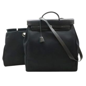 Herm&egrave;s Pre-owned Toile Officier Leren Tas GM 2Way - Dames - Pre-owned - Zwart - Maat: ONE Size Leer