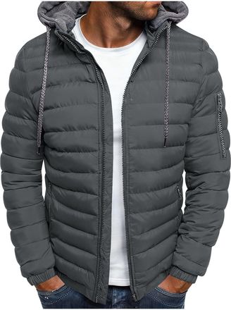 Generic Winter Jackets for men Warm Padded Quilted Winter Coat Thickened Long Sleeve Zipper Outerwear Softshell Insulated Hooded Puffer Coats Stylish PocketsS
