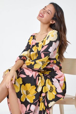 Roman Floral Print Tiered Hem Maxi Dress