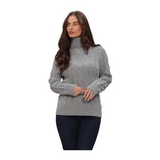 Tommy Hilfiger Zachte wollen kabeltrui met col - Dames - Truien - Grijs - Maat: L Wol
