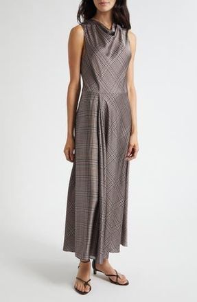 Vince Pressed Plaid Cowl Neck Maxi Dress in Brown Multi Plaid at Nordstrom Rack, Size Large