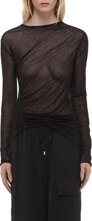 Helmut Lang Ruched Asymmetric Hem Cotton Top in Black at Nordstrom, Size Xx-Small