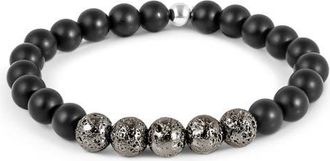 Tateossian Mens Vesuvius Agate Beaded Stretch Bracelet in Black at Nordstrom, Size Large