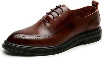 Generic Oxford Shoes for Men Lace Up Pointed Apron Toe Burnished Toe Shoes Leather Block Heel Anti-Slip Non Slip Classic(Brown,8.5 UK)