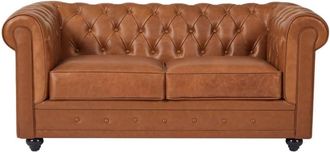 VENTE-UNIQUE.COM Sof&aacute; fijo piel 2 plazas camel 165x88cm