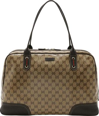 Gucci Beige Coated Canvas & Leather Boston Bag (Authentic Pre-Loved)