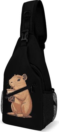 Generic Capybara Enjoying Bubble Tea Mens Shoulder Bags Sling Crossbody Backpack Travel Hiking Chest Bag with Small Side 38x20cm