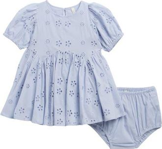 Rylee + Cru Rose Cotton Broderie Anglaise Dress with Bloomers in Periwinkle at Nordstrom, Size 18-24M
