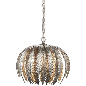 Loops Small Ornate Silver Ceiling Pendant Light Fitting Decorative Layered Leaf Design in Metallics