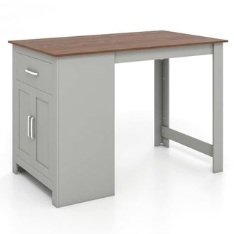 Costway Costway Counter Height Table Rectangular Pub Dining Table w/ 1 Drawer & Doors in Grey