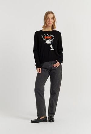 Chinti and Parker Wool-Cashmere Snoopy Boo Sweater in Black at Nordstrom, Size X-Small