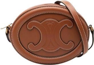 Celine Pre-owned Triomphe Oval Crossbody - Dames - Vintage Schoudertas - Bruin - ONE Size - Leer - Vintage