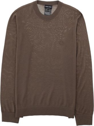 Giorgio Armani Long-Sleeve Virgin Wool Sweater With Crew Neckline And Embroidered Logo