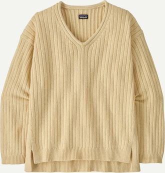 Patagonia Womens Recycled Wool-Blend V-Neck Sweater In Dark Natural