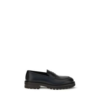 Ferragamo Black Calf Leather Bos Taurus Slip-On Mens Loafers