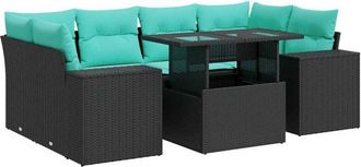 vidaXL Set Sof&aacute;s Jard&iacute;n Y Cojines 7 Pzas Rat&aacute;n Sint&eacute;tico Acacia Negro Vidaxl