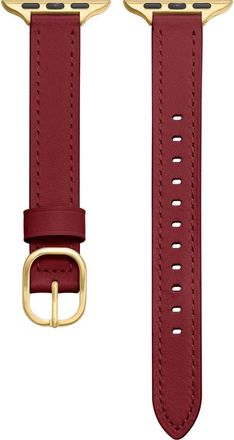 Posh Tech Carmen Skinny Leather Apple Watch Watchband in Cranberry at Nordstrom
