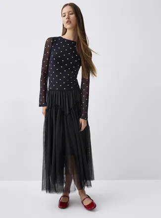 Twik Womens Wrinkled tulle maxi skirt