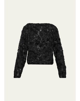 Prabal Gurung Bateau-Neck Beaded Blouse