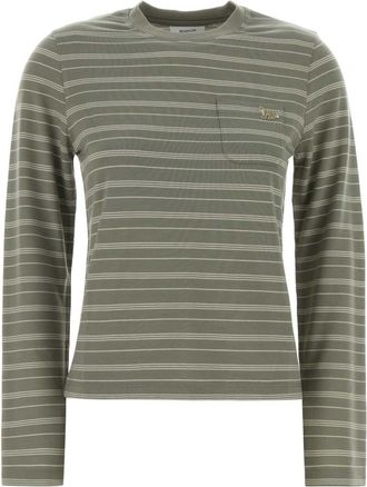 Maison Kitsun&eacute; Green Crew Neck Stripes T-Shirt