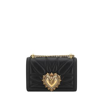 Dolce & Gabbana Devotion Schoudertas met Juweel Sluiting - Dames - Tassen - Zwart - Maat: ONE Size