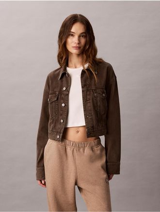 Calvin Klein Jeans Calvin Klein Womens Denim Cropped Trucker Jacket - Brown - XL