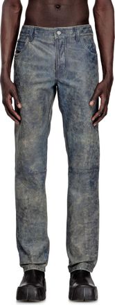 Diesel Jean-cut leather pants - Pants - Man - Blue