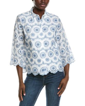 Anne Klein Scallop Hem Eyelet Shirt