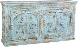 Wanderlust Deco Aparador De Madera Artesanal Azul 188x44x102h Cm