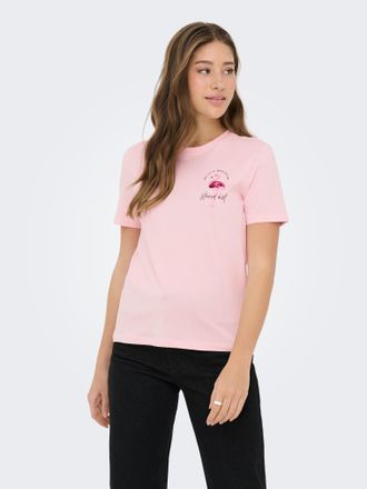 Only Kurzarmshirt ONLY ONLKITA S/S TEE JRS NOOS, Damen, Gr. XL, rosy touch print:flamingo stand out, Jersey, Obermaterial: 100% Baumwolle, bedruckt, regula