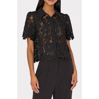 Milly Addison Lace Crop Shirt in Black at Nordstrom, Size X-Small