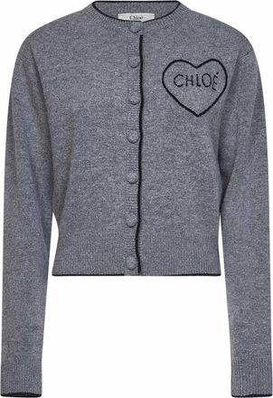 Chlo&eacute; Logo Wol en Kasjmier Vest - Dames - Vesten - Grijs - L - Wol - Truien & Vesten