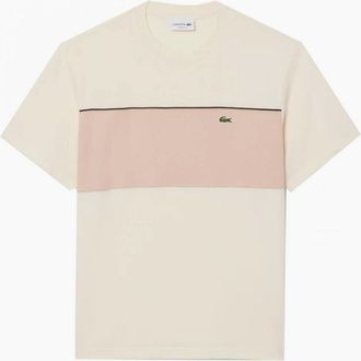 Lacoste Mens Lacoste Mens Beige Colour Block Cotton T-shirt - Tan - Size: 46/48