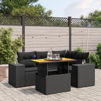 vidaXL Vidaxl - Set De Muebles De Jard&iacute;n 5 Pzas Y Cojines Rat&aacute;n Sint&eacute;tico Negro