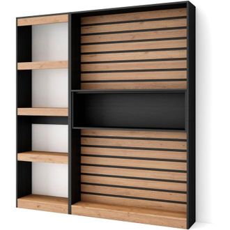 Skraut Home Skraut Home - Librer&iacute;a Estanter&iacute;a, Estanteria Libros De Pared, 170x186x25cm, Sal&oacute;n - Comedor - Oficina, Con Almacenaje, Estilo Moderno, Roble Y Negro