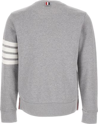 Thom Browne Mens Crew Neck Sweatshirt 4 Bar Tab Grey Cotton Sweatshirts Sweater