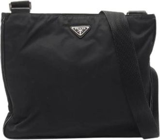 Prada Pre-owned Cross Body Bags, female, Black, Size: ONE SIZE Pre-owned Tessuto Saffiano Shoulder Bag
