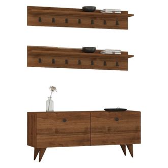 Dmora Mueble De Entrada Serina, Perchero, 2 Estantes, Apertura Abatible, 113x35x49h Cm Marr&oacute;n Nogal