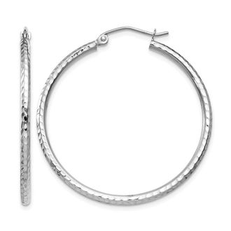 Diamond2Deal 14k Gold Diamond-cut 2x35mm Round Tube Hoop Earrings