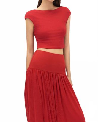 Elodie Darya Knit Crop Top In Coral Red