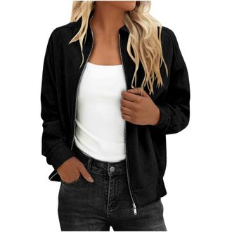 Generic Jacket for Women UK Casual Zip-Up Coat Loose Fit Drop Shoulder Long Sleeve Faux Suede Jackets Elegant Ladies Jackets with Pockets Solid Color Short Co