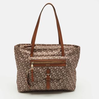 DKNY Dkny Cora Brown Monogram Fabric And Leather Tote