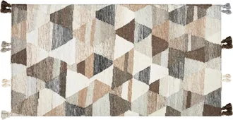 Beliani Alfombra Kilim De Lana Beige Marr&oacute;n Negro 80 X 150 Cm A Mano Patchwork Borlas Argavand