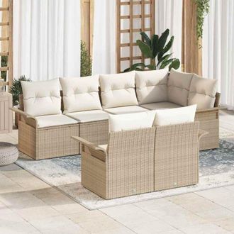 vidaXL Vidaxl - Conjunto De Sof&aacute; De Jard&iacute;n Con Coj&iacute;n 7 Pcs Beige Polirat&aacute;n