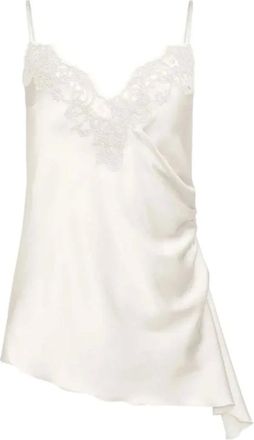 Ermanno Scervino Sleeveless Tops, female, White, Size: S Lace Draped Silk Blouse