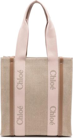Chlo&eacute; Woody tote bag - women - Calf Leather/Linen/Flax/Linen/Flax/Polyester - OS - Neutrals