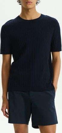Theory Cable Short Sleeve Cotton Blend Sweater in Baltic at Nordstrom Rack, Size Xx-Large