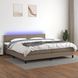 vidaXL Vidaxl - Cama Box Spring Colch&oacute;n Y Luces Led Tela Gris Taupe 200x200 Cm