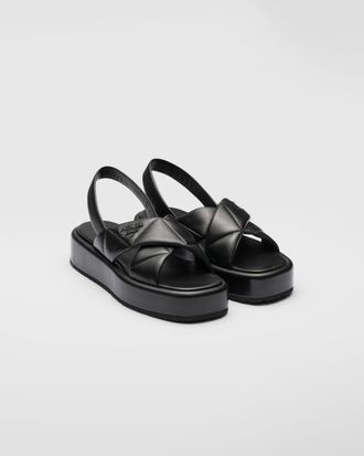 Prada Plateau-sandalen Aus Gestepptem Nappaleder, Damen, Schwarz, Gr&ouml;&szlig;e 36,5