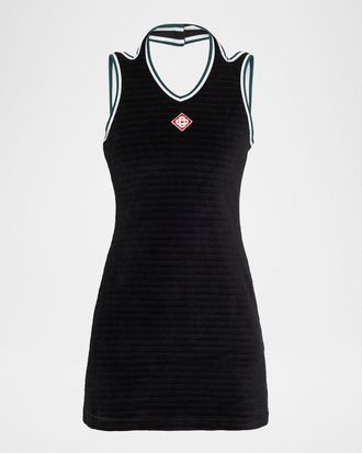 Casablanca Hippie Striped Velvet Mini Tennis Dress